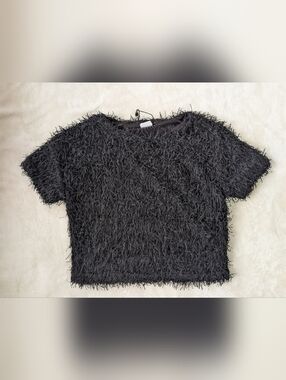 3/$30 Black Glitter Textured Short Sleeve Women's Top